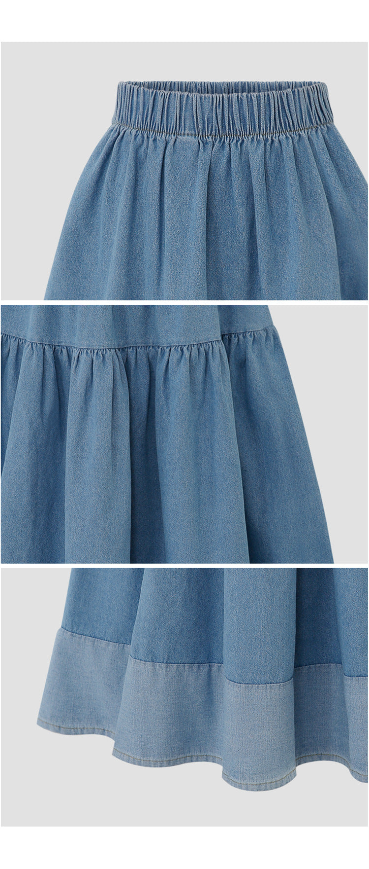 European and American Plus-Size Spring Clothing 2026 Plus-Size Elastic Waist Casual Versatile Skirt with Spliced Denim Hem Cross-Border Women's Fashion