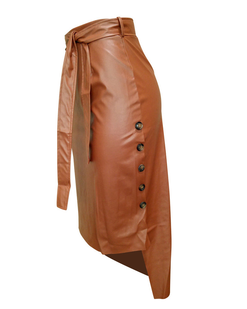 Cross-border foreign trade European and American leather skirt Amazon women's clothing hot sale split slim mid-length hip half PU skirt generation hair