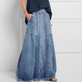 European and American Cross-Border Women's Autumn and Winter Denim A-Line Skirt Bundled with Brushed Elastic High Waist Simple Versatile Long Skirt