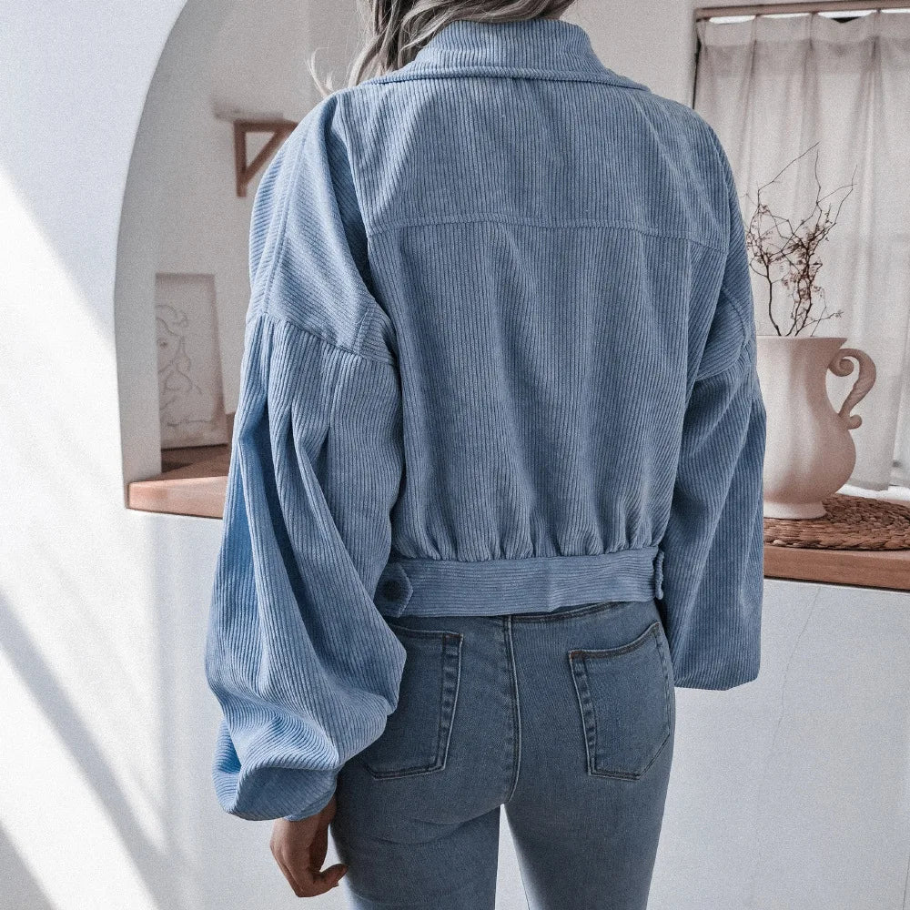 Hot Sale Women's Fall and Winter Lantern Long-Sleeved Corduroy Casual Short Fashion