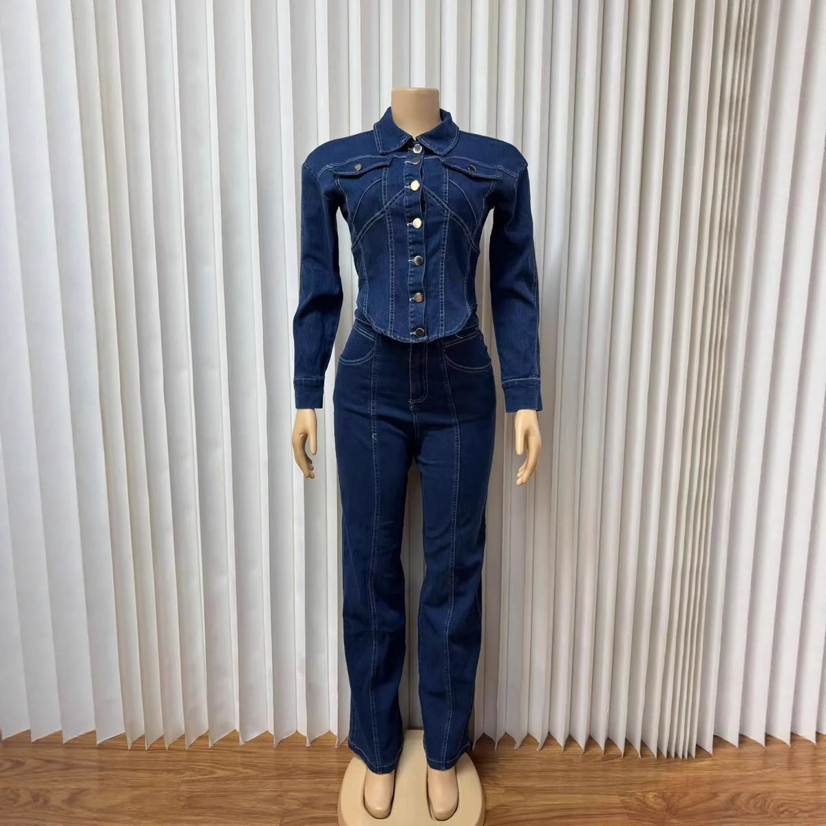 C260108 Woman Casual 2 Piece Set Top and Pants Denim Set T-shirt With Trouser Set for Daily Dressing Available