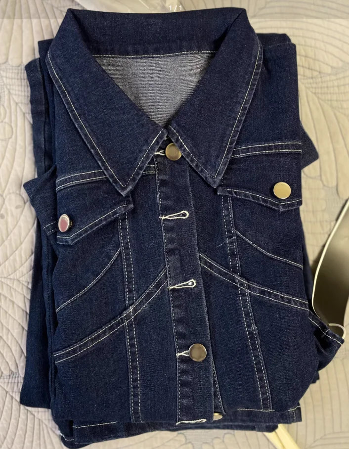 C260108 Woman Casual 2 Piece Set Top and Pants Denim Set T-shirt With Trouser Set for Daily Dressing Available
