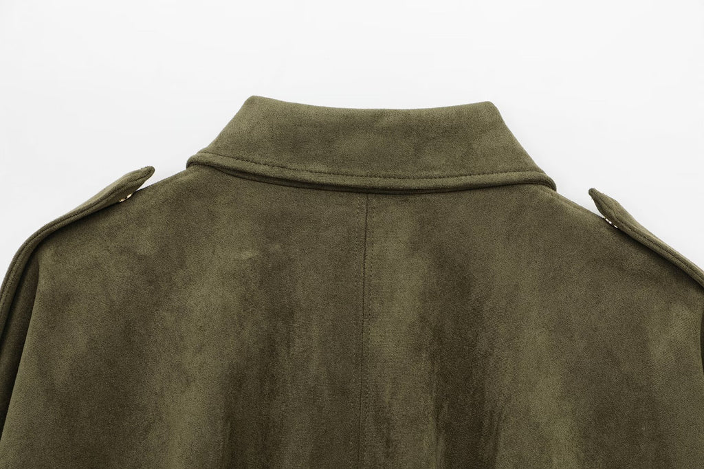 European and American Cross-Border Women's Clothing 2025 Early Spring New Fashion Suede Casual Style Versatile Casual Simple Aviator Jacket