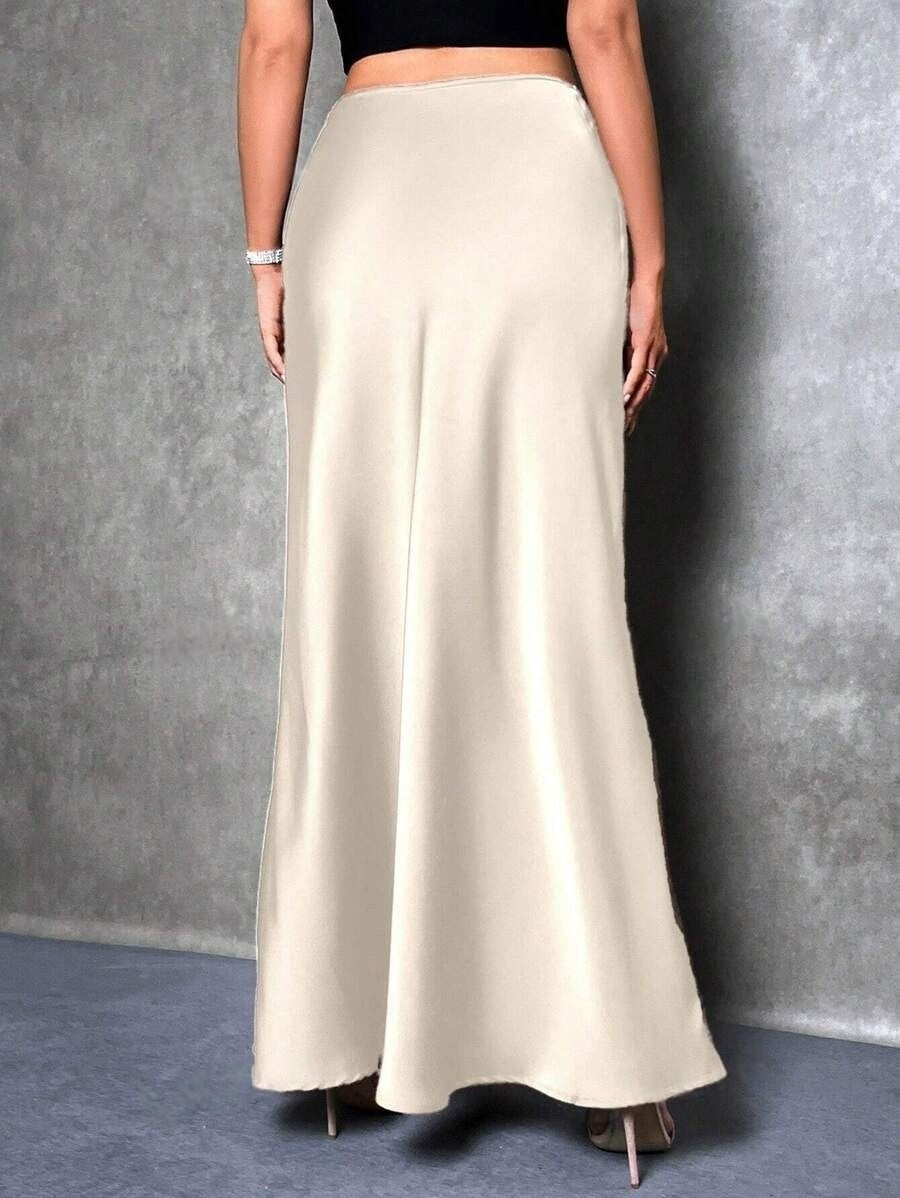 Foreign Trade Cross-Border Satin Skirt Spring and Summer New European and American Amazon Simple Imitation Silk Long Skirt Women's Clothing
