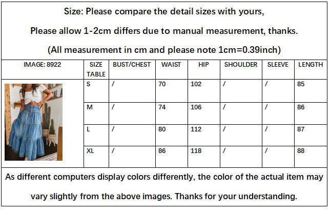 25 Years of European and American Cross-Border Amazon New Products Bohemian A-Line Layered Cake Denim Skirt 8922
