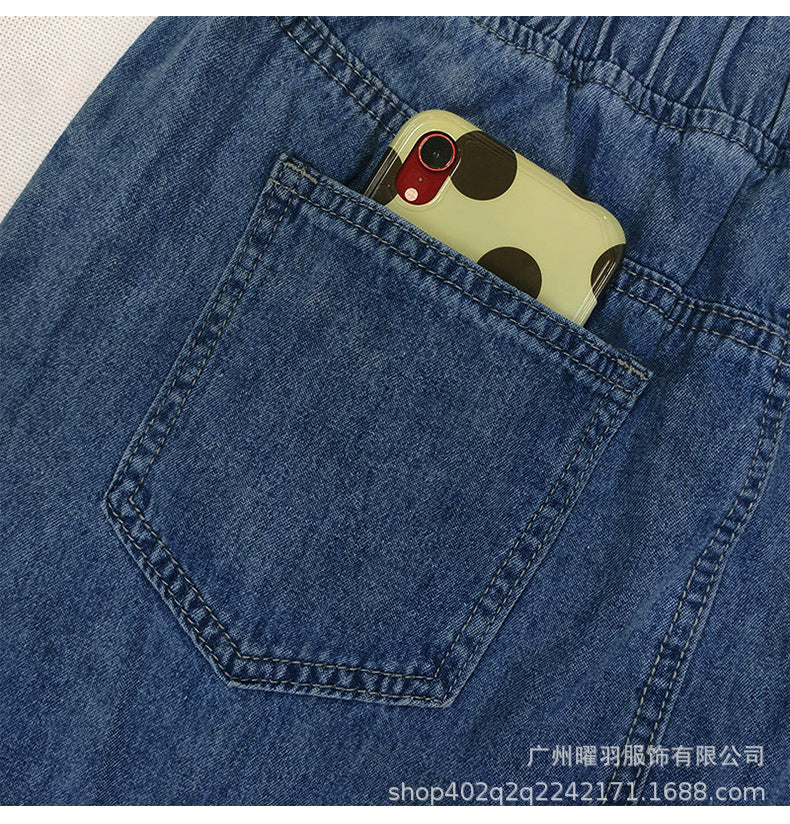 European and American Cross-Border Women's Autumn and Winter Denim A-Line Skirt Bundled with Brushed Elastic High Waist Simple Versatile Long Skirt