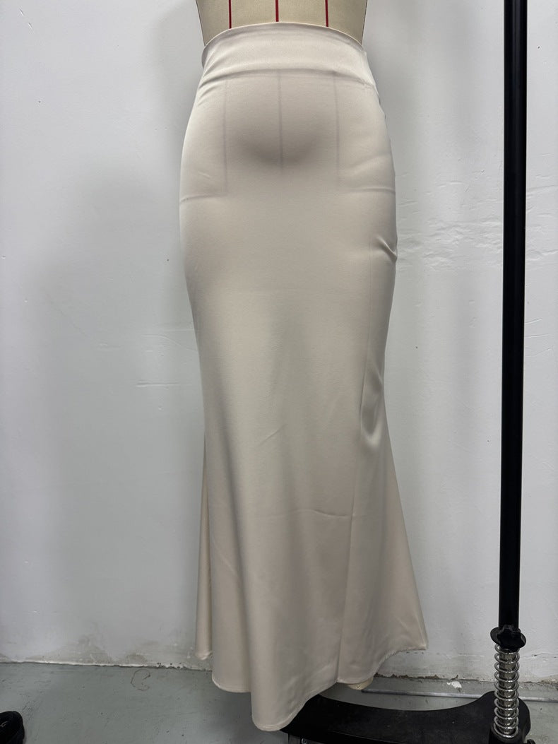 Foreign Trade Cross-Border Satin Skirt Spring and Summer New European and American Amazon Simple Imitation Silk Long Skirt Women's Clothing