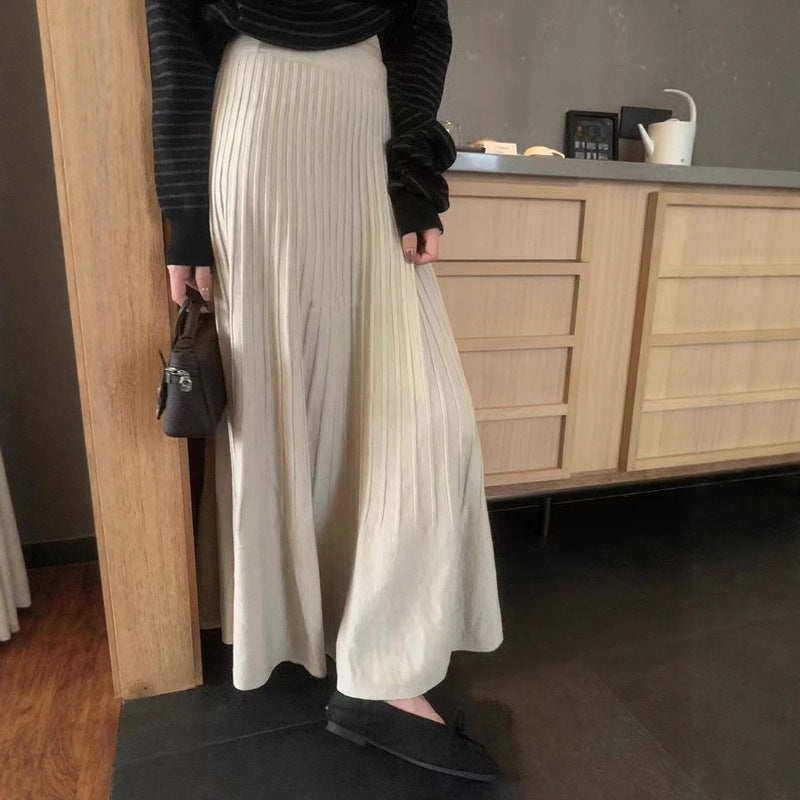 High-Waisted Slimming Knit Umbrella Skirt for Women, 2026 Early Spring New Korean Style Versatile Casual Pleated Woolen Half Skirt Trendy