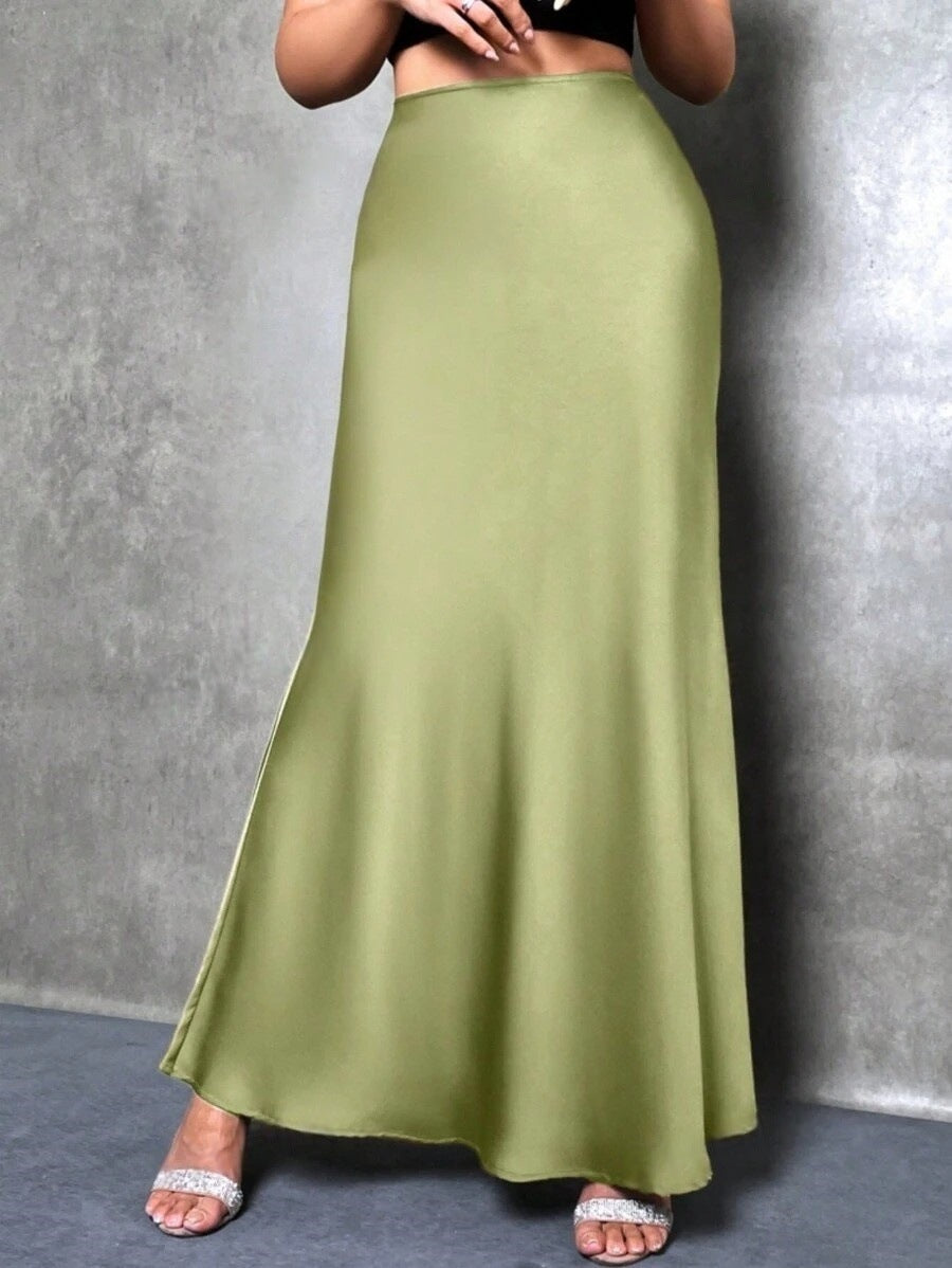 Foreign Trade Cross-Border Satin Skirt Spring and Summer New European and American Amazon Simple Imitation Silk Long Skirt Women's Clothing