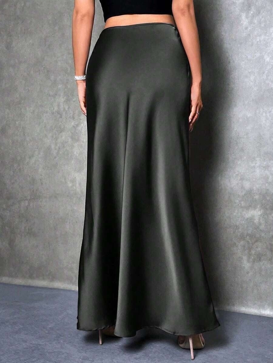Foreign Trade Cross-Border Satin Skirt Spring and Summer New European and American Amazon Simple Imitation Silk Long Skirt Women's Clothing