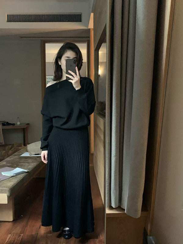 High-Waisted Slimming Knit Umbrella Skirt for Women, 2026 Early Spring New Korean Style Versatile Casual Pleated Woolen Half Skirt Trendy