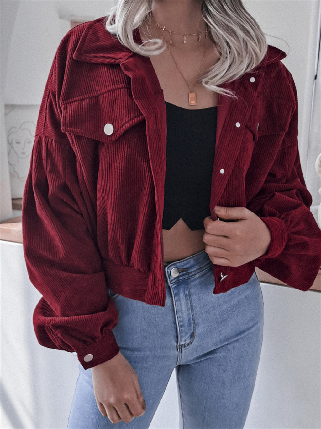 Ins Style Autumn and Winter European and American Lantern Long-Sleeved Corduroy Casual Short Outwear Jacket Amazon Hot Cross-Border Women's Clothing