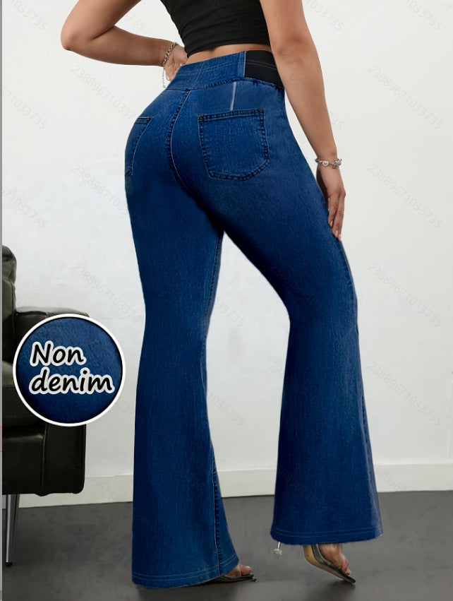 Cross-Border Amazon European and American New Style Faux Denim Printed Flared Pants High-Waisted Butt-Lifting Fitness Yoga Slim-Fit Leggings