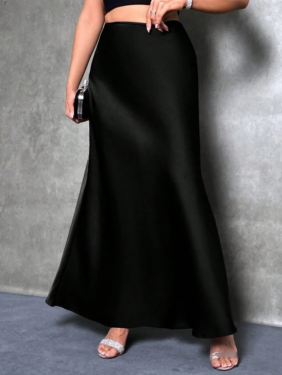 Foreign Trade Cross-Border Satin Skirt Spring and Summer New European and American Amazon Simple Imitation Silk Long Skirt Women's Clothing