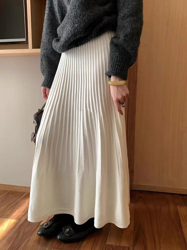 High-Waisted Slimming Knit Umbrella Skirt for Women, 2026 Early Spring New Korean Style Versatile Casual Pleated Woolen Half Skirt Trendy
