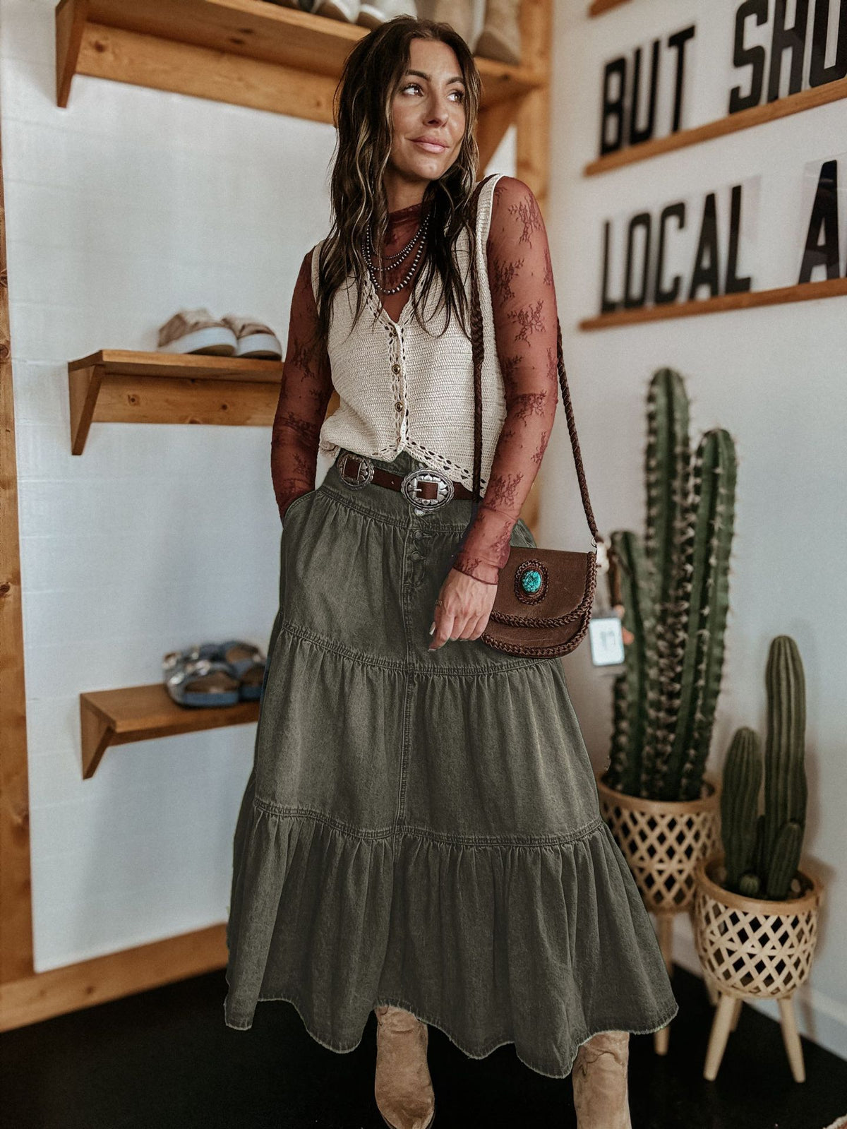 25 Years of European and American Cross-Border Amazon New Products Bohemian A-Line Layered Cake Denim Skirt 8922