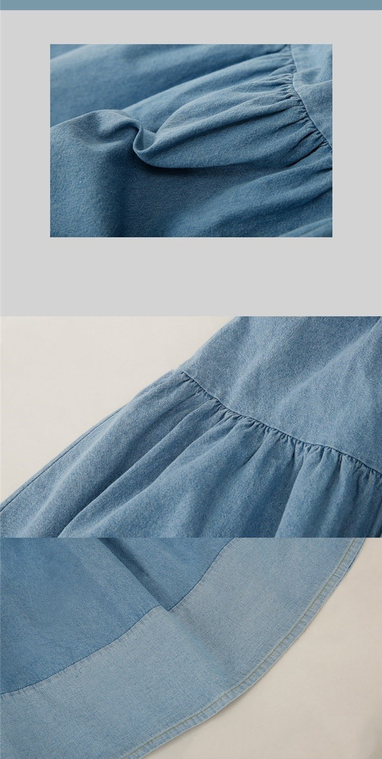 European and American Plus-Size Spring Clothing 2026 Plus-Size Elastic Waist Casual Versatile Skirt with Spliced Denim Hem Cross-Border Women's Fashion
