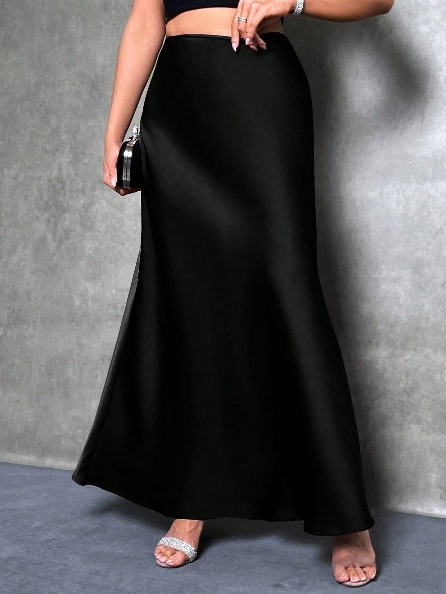 Foreign Trade Cross-Border Satin Skirt Spring and Summer New European and American Amazon Simple Imitation Silk Long Skirt Women's Clothing