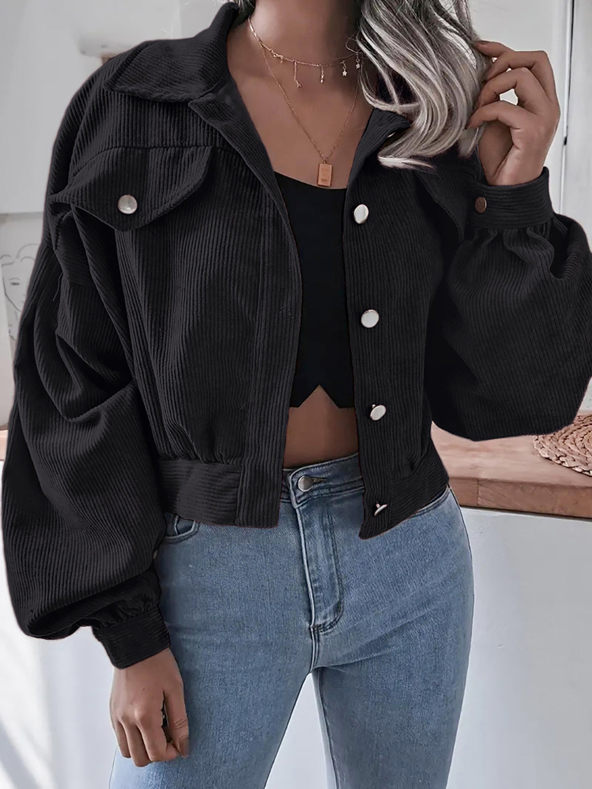 Ins Style Autumn and Winter European and American Lantern Long-Sleeved Corduroy Casual Short Outwear Jacket Amazon Hot Cross-Border Women's Clothing