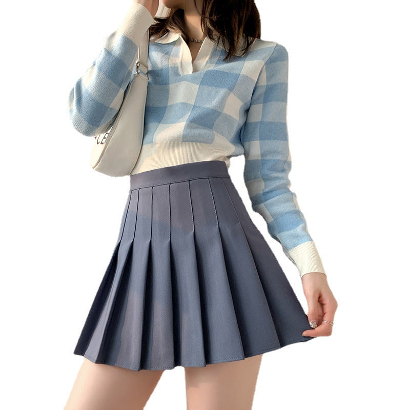 Half-Length Pleated Skirt Spring and Summer 2026 New Style Black Plus Size Autumn and Winter Plaid Korean Style High-Waisted A-Line Short Skirt