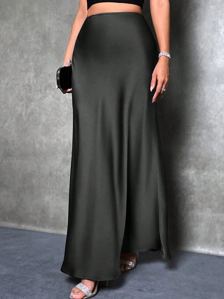 Foreign Trade Cross-Border Satin Skirt Spring and Summer New European and American Amazon Simple Imitation Silk Long Skirt Women's Clothing