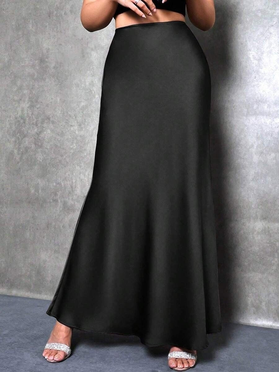 Foreign Trade Cross-Border Satin Skirt Spring and Summer New European and American Amazon Simple Imitation Silk Long Skirt Women's Clothing