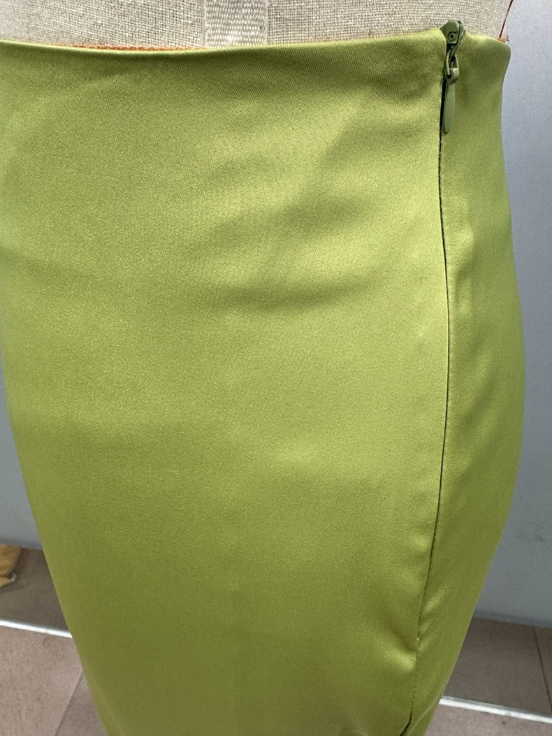 Foreign Trade Cross-Border Satin Skirt Spring and Summer New European and American Amazon Simple Imitation Silk Long Skirt Women's Clothing