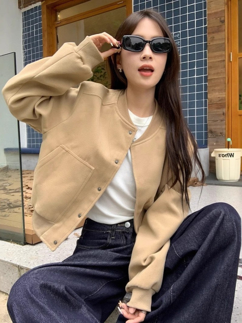 Vintage Hooded Stitching Short Jacket Coat Women's Autumn Suit Sense Loose Casual Baseball Suit Top Trendy Ins
