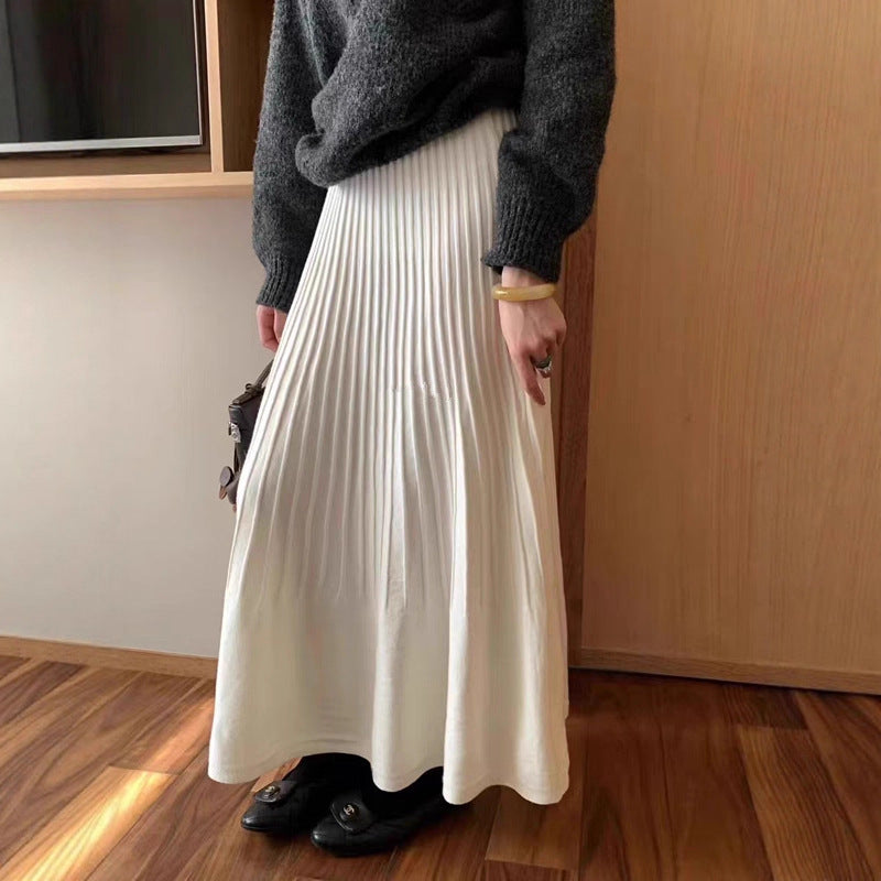 High-Waisted Slimming Knit Umbrella Skirt for Women, 2026 Early Spring New Korean Style Versatile Casual Pleated Woolen Half Skirt Trendy