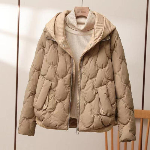 2025 Winter Popular Hooded Cotton Jacket for Women, Short Fake Two-Piece down Cotton Jacket for Women, Loose and Stylish Thickeneded Cotton Jacket Trendy