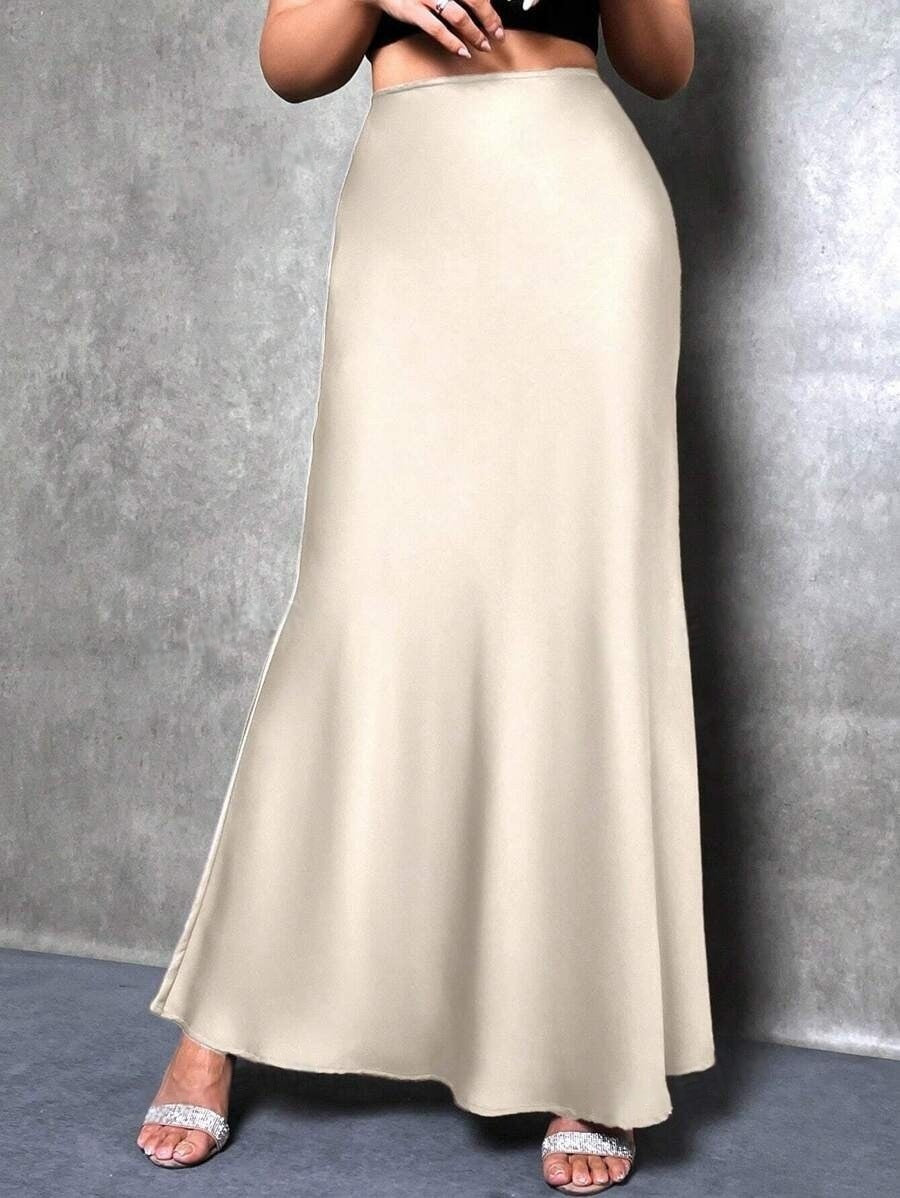 Foreign Trade Cross-Border Satin Skirt Spring and Summer New European and American Amazon Simple Imitation Silk Long Skirt Women's Clothing