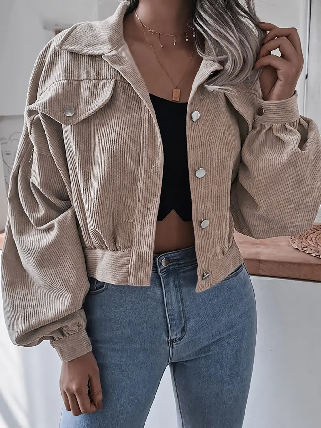 Ins Style Autumn and Winter European and American Lantern Long-Sleeved Corduroy Casual Short Outwear Jacket Amazon Hot Cross-Border Women's Clothing