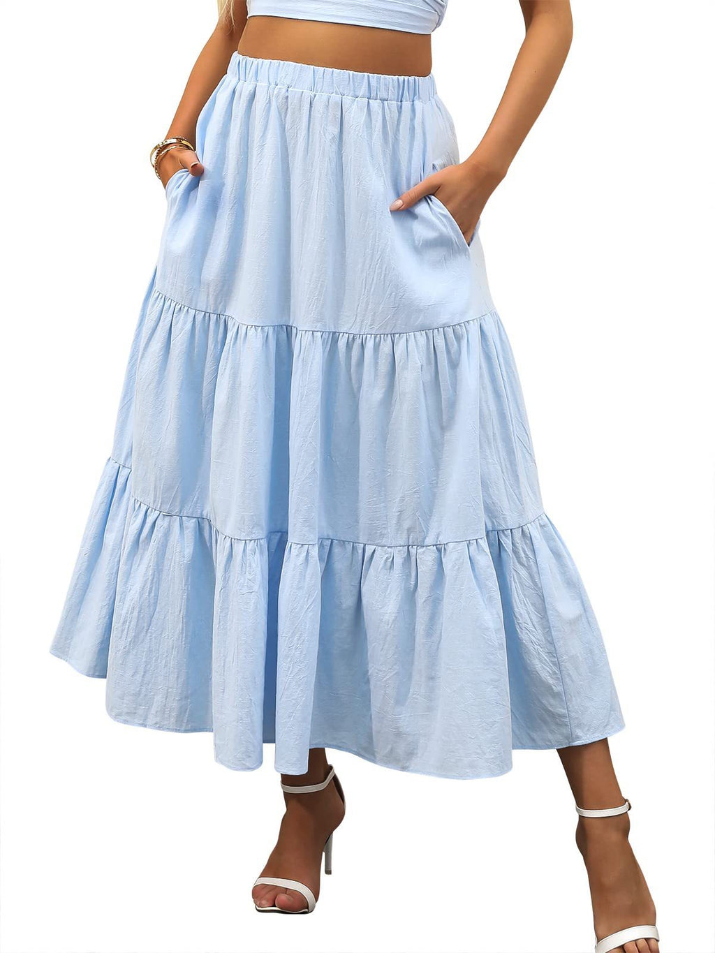 Amazon Women's Summer Bohemian Pleated A-Line Flowy Swing Layered New Skirt with Pockets