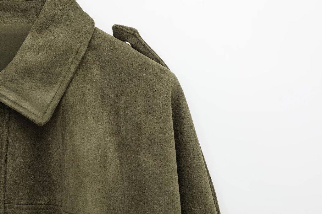 European and American Cross-Border Women's Clothing 2025 Early Spring New Fashion Suede Casual Style Versatile Casual Simple Aviator Jacket