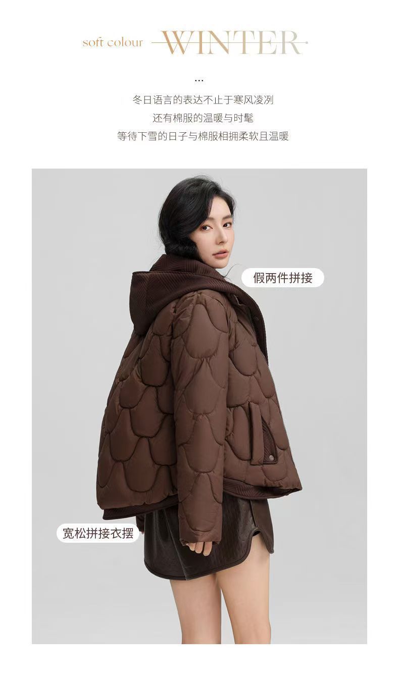 2025 Winter Popular Hooded Cotton Jacket for Women, Short Fake Two-Piece down Cotton Jacket for Women, Loose and Stylish Thickeneded Cotton Jacket Trendy