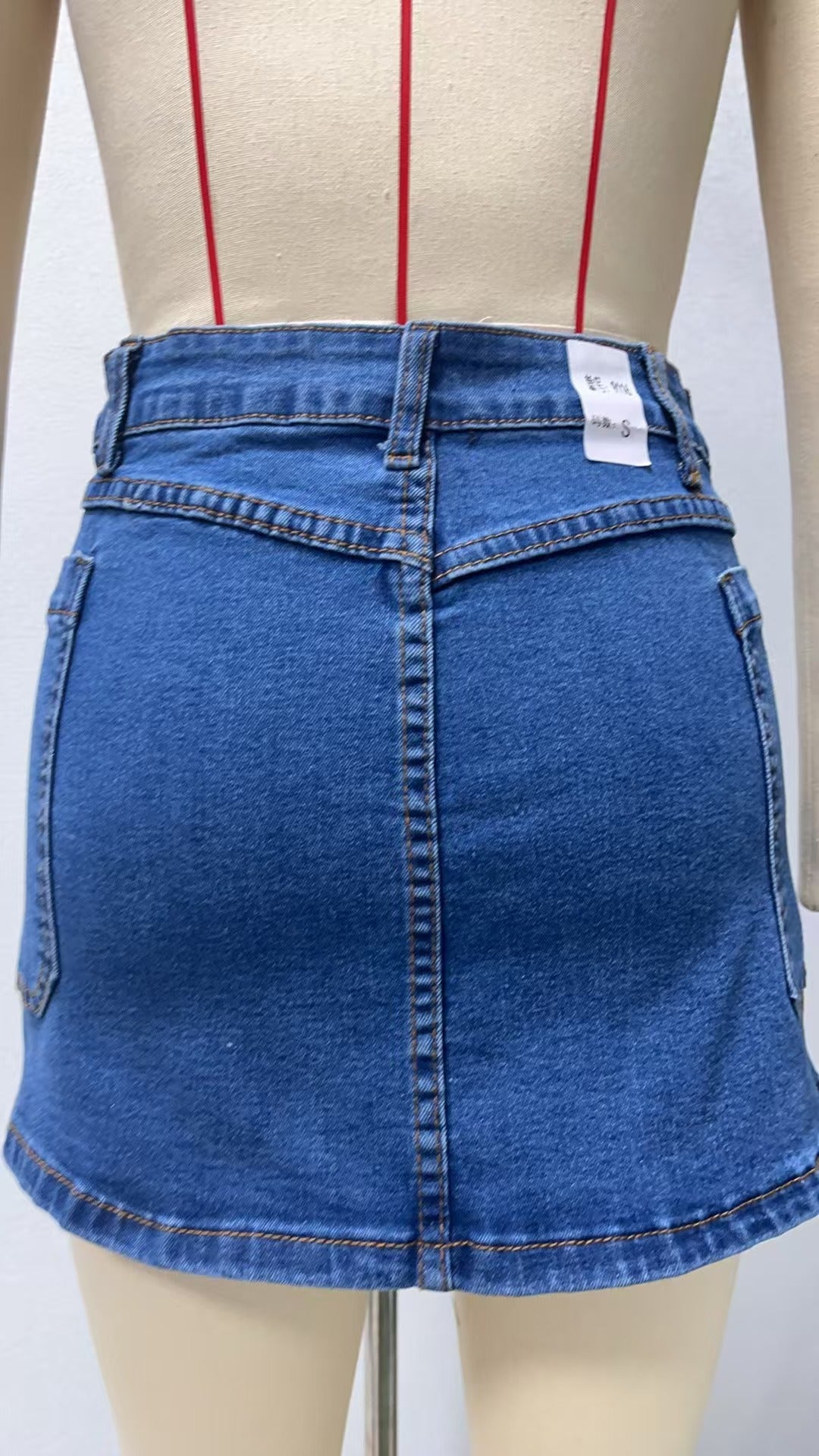 Factory Direct Sales Cross-Border Aliexpress Amazon Slim Casual Stretch Washed Denim Skirt for Women in Stock, Slimming Effect