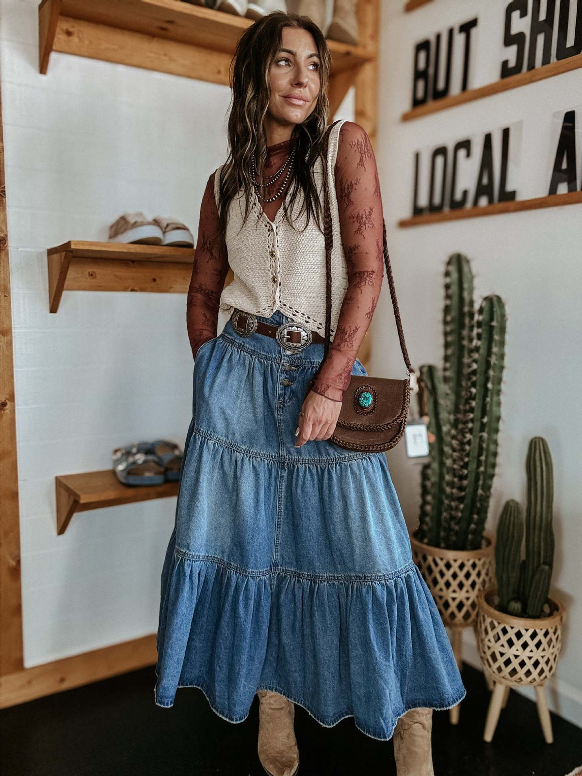 25 Years of European and American Cross-Border Amazon New Products Bohemian A-Line Layered Cake Denim Skirt 8922