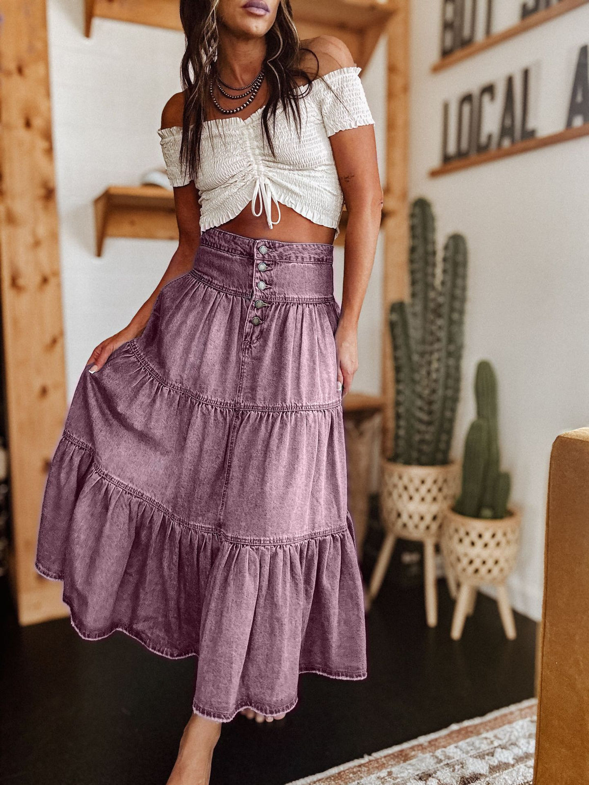 25 Years of European and American Cross-Border Amazon New Products Bohemian A-Line Layered Cake Denim Skirt 8922