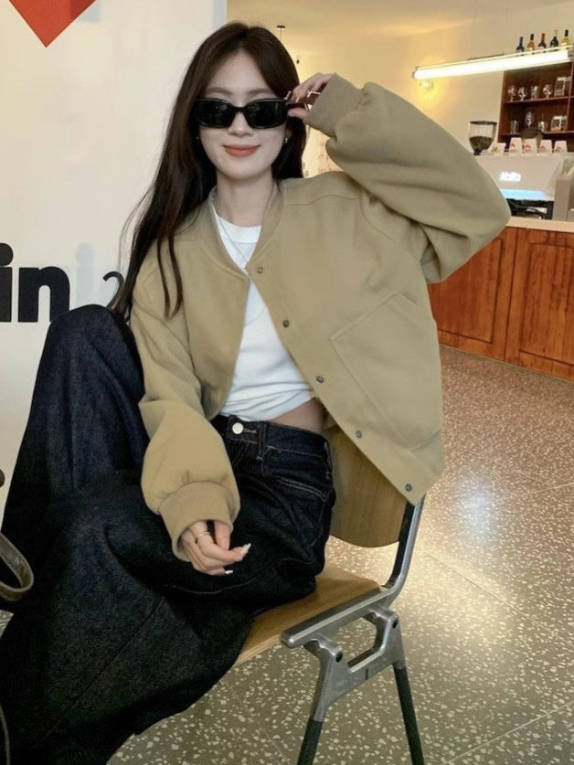 Vintage Hooded Stitching Short Jacket Coat Women's Autumn Suit Sense Loose Casual Baseball Suit Top Trendy Ins