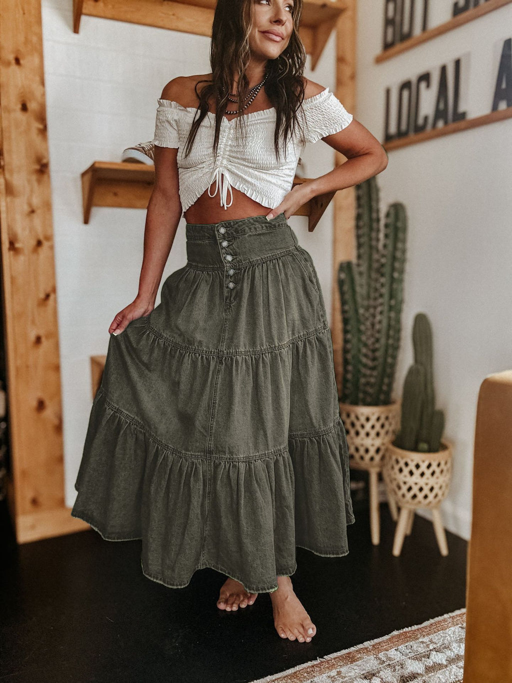 25 Years of European and American Cross-Border Amazon New Products Bohemian A-Line Layered Cake Denim Skirt 8922