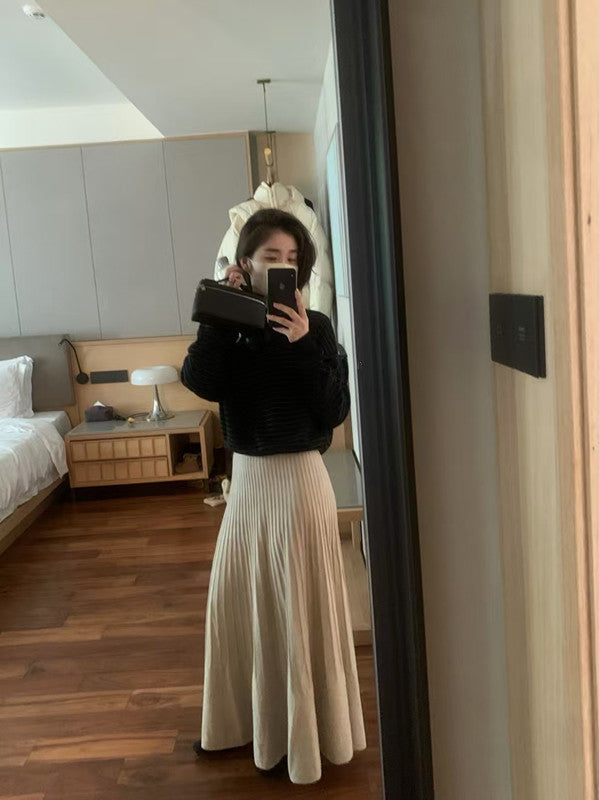 High-Waisted Slimming Knit Umbrella Skirt for Women, 2026 Early Spring New Korean Style Versatile Casual Pleated Woolen Half Skirt Trendy