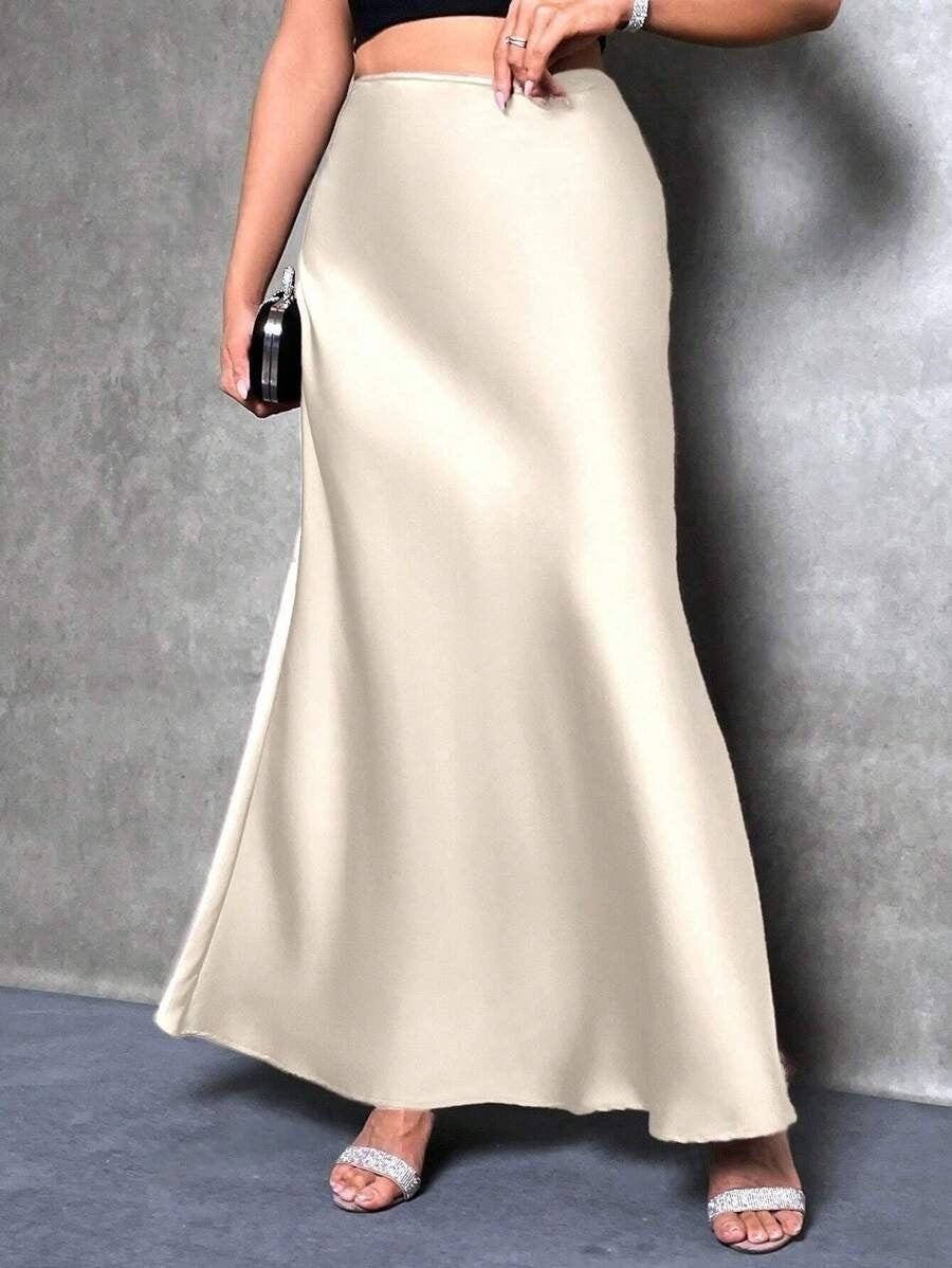 Foreign Trade Cross-Border Satin Skirt Spring and Summer New European and American Amazon Simple Imitation Silk Long Skirt Women's Clothing