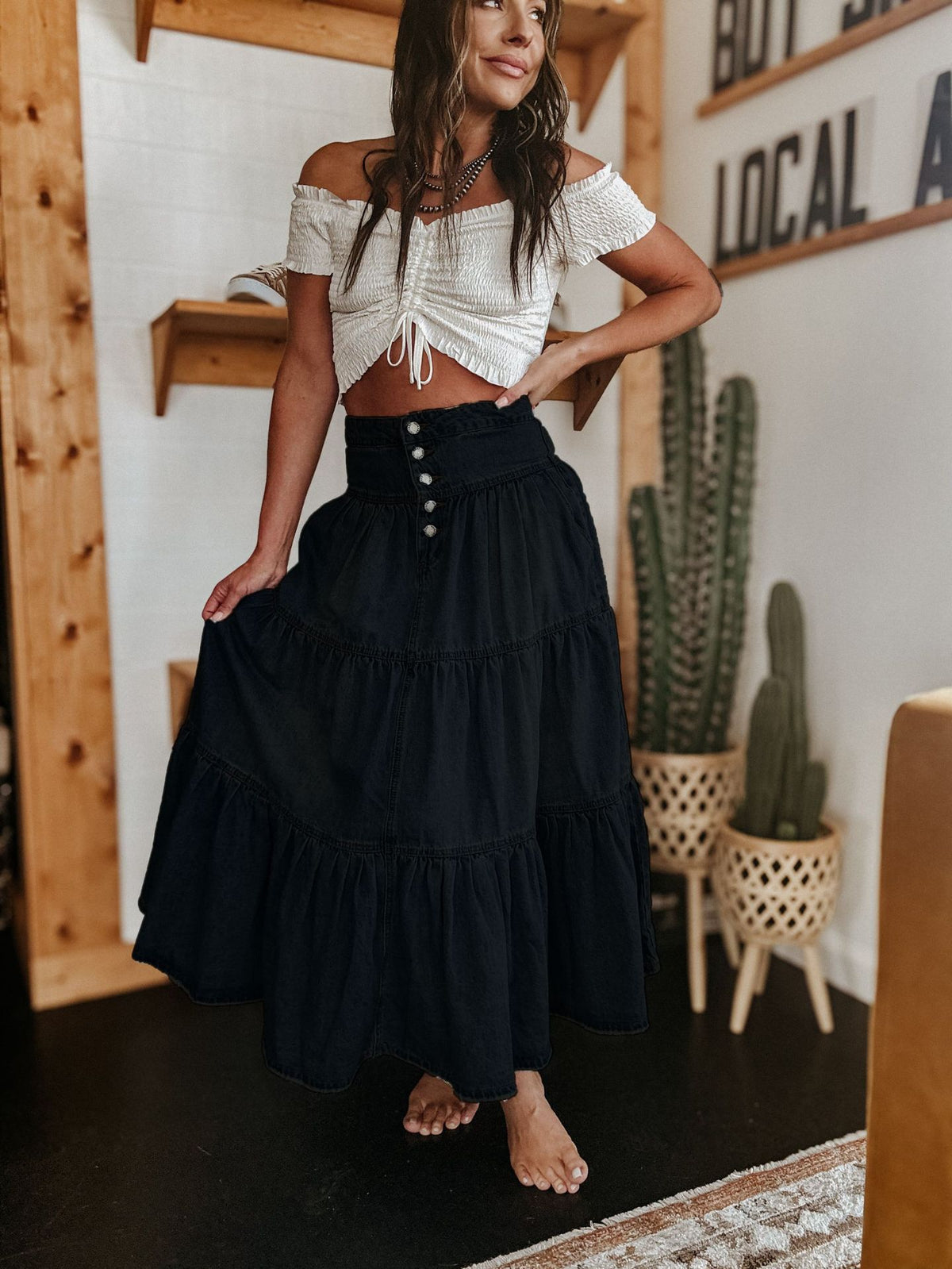 25 Years of European and American Cross-Border Amazon New Products Bohemian A-Line Layered Cake Denim Skirt 8922