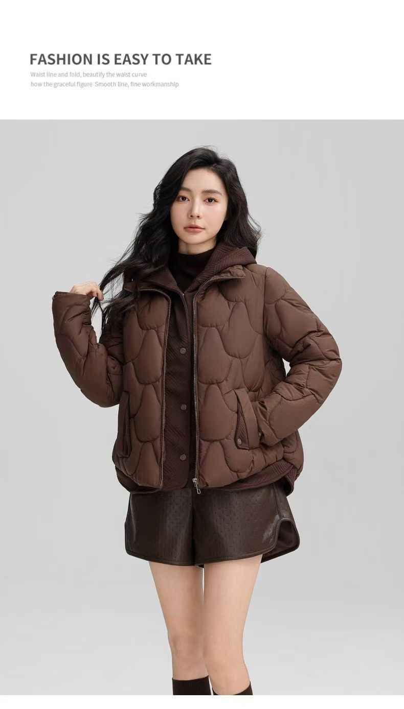 2025 Winter Popular Hooded Cotton Jacket for Women, Short Fake Two-Piece down Cotton Jacket for Women, Loose and Stylish Thickeneded Cotton Jacket Trendy