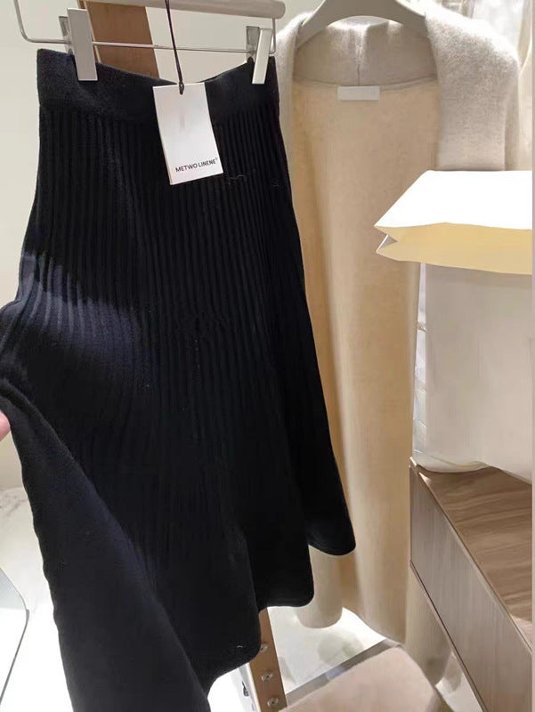 High-Waisted Slimming Knit Umbrella Skirt for Women, 2026 Early Spring New Korean Style Versatile Casual Pleated Woolen Half Skirt Trendy