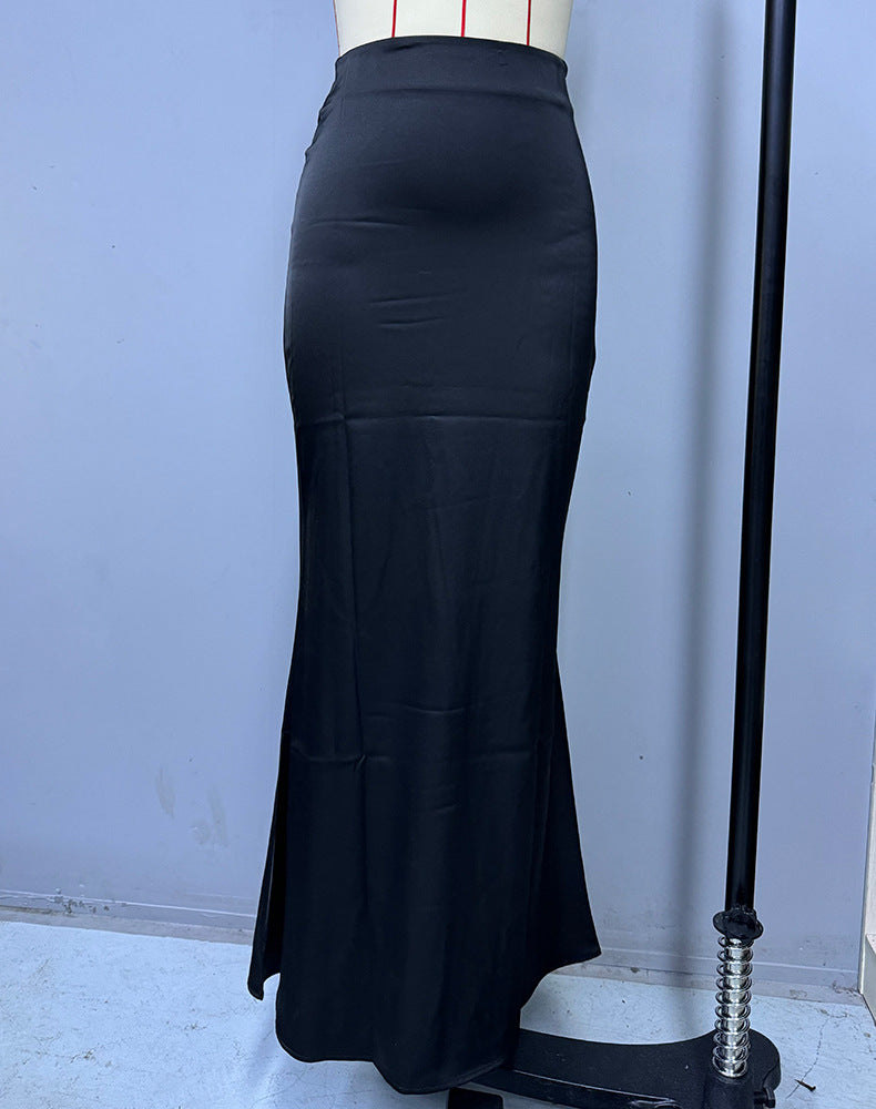Foreign Trade Cross-Border Satin Skirt Spring and Summer New European and American Amazon Simple Imitation Silk Long Skirt Women's Clothing