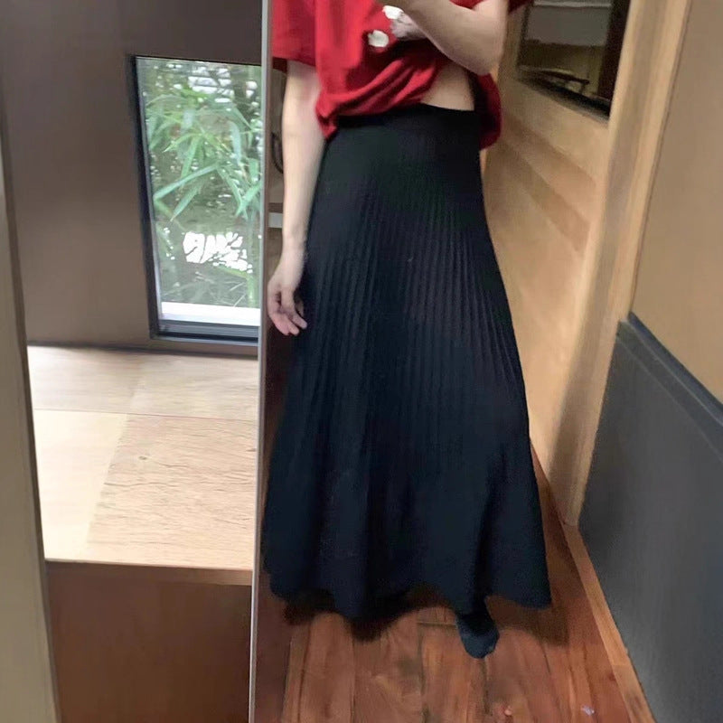 High-Waisted Slimming Knit Umbrella Skirt for Women, 2026 Early Spring New Korean Style Versatile Casual Pleated Woolen Half Skirt Trendy