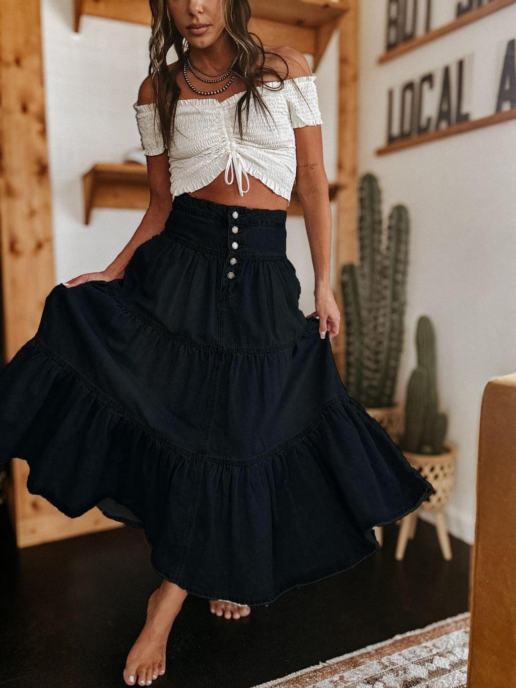 25 Years of European and American Cross-Border Amazon New Products Bohemian A-Line Layered Cake Denim Skirt 8922