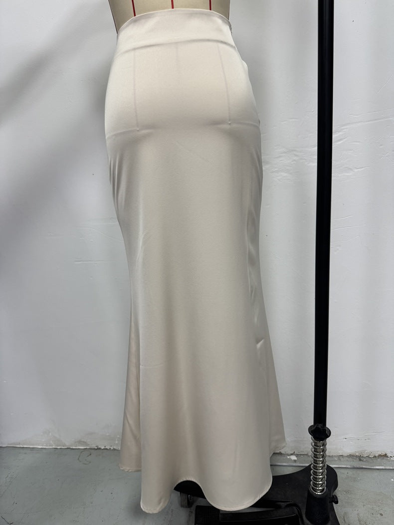 Foreign Trade Cross-Border Satin Skirt Spring and Summer New European and American Amazon Simple Imitation Silk Long Skirt Women's Clothing