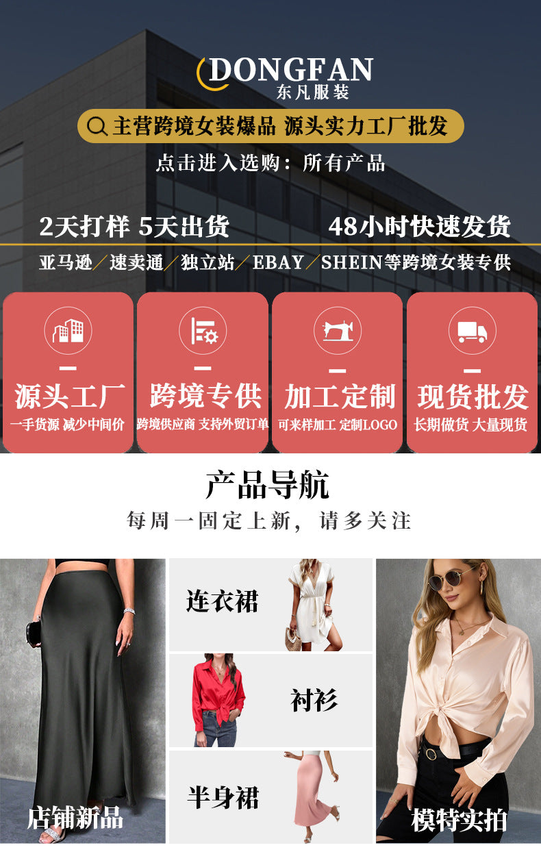 Foreign Trade Cross-Border Satin Skirt Spring and Summer New European and American Amazon Simple Imitation Silk Long Skirt Women's Clothing